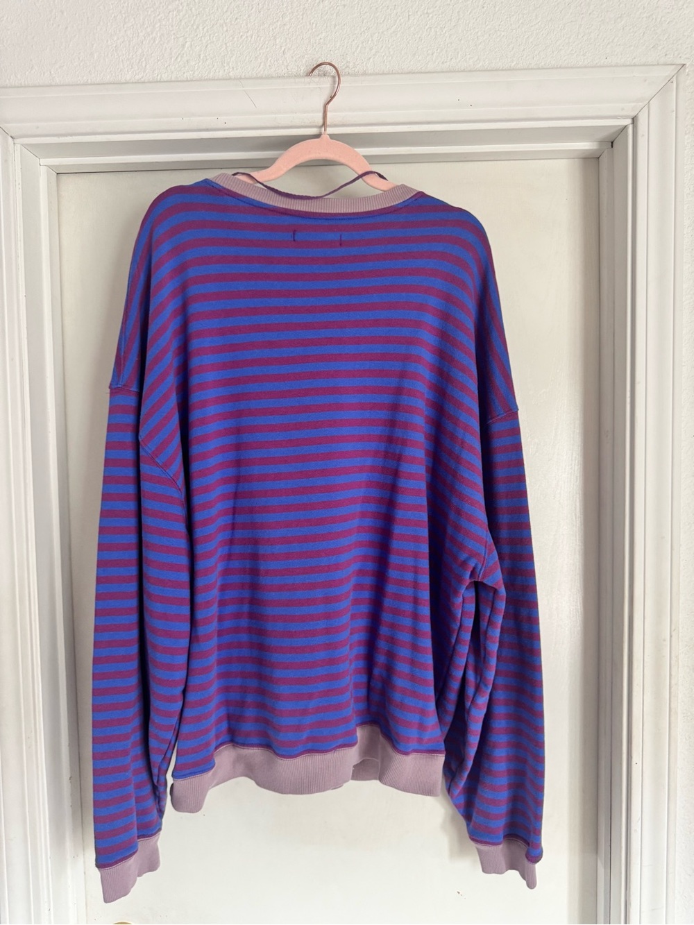 Free People Striped Oversized Crewneck Sweatshirt - Purple & Pink - Picture 7 of 10